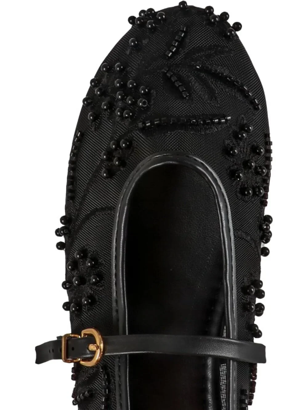 Women's Black Floral Mesh Ballet Flats with Strap Slip On Ballerina Round Toe